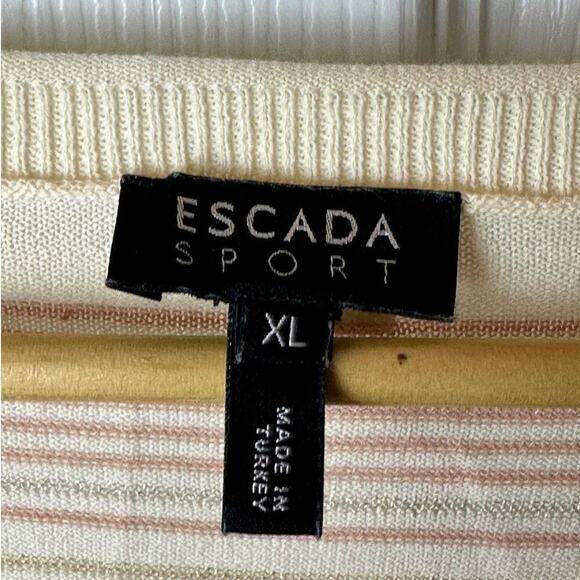 Escada Sport Ivory Multi Stripes Short Sleeve Knit Top Women's Size XL - Picture 3 of 7